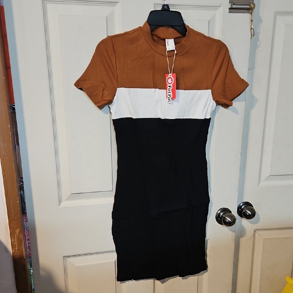 PatPat Ladies Bodycon Dress: BROWN/BLACK: New With Tags: Size S